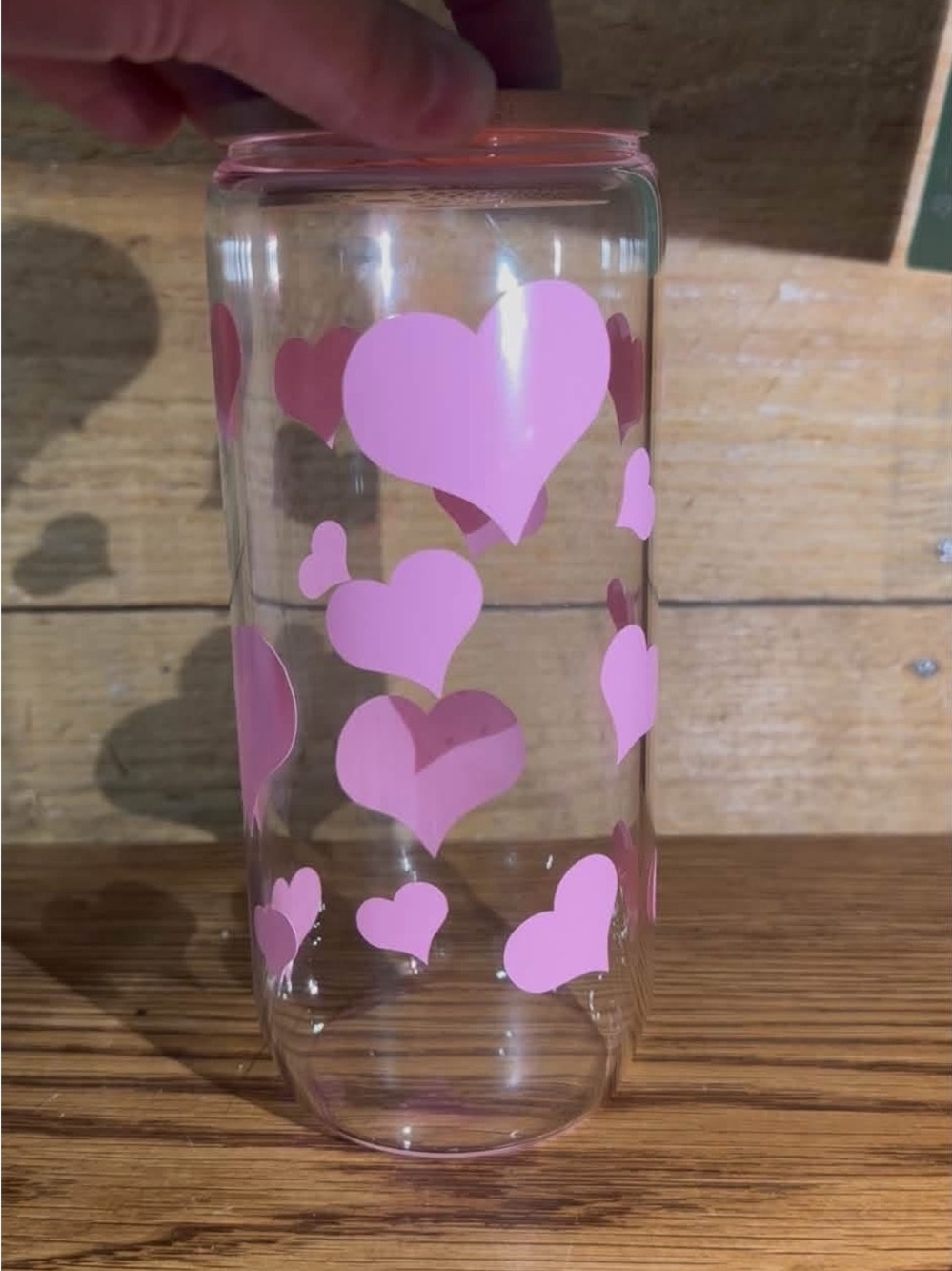 Pink Heart Glass Tumbler - Charming Pink Heart Drinkware